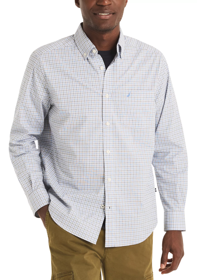Nautica Mens Wrinkle-Resistant Plaid Long Sleeve Shirt – ShopCGX
