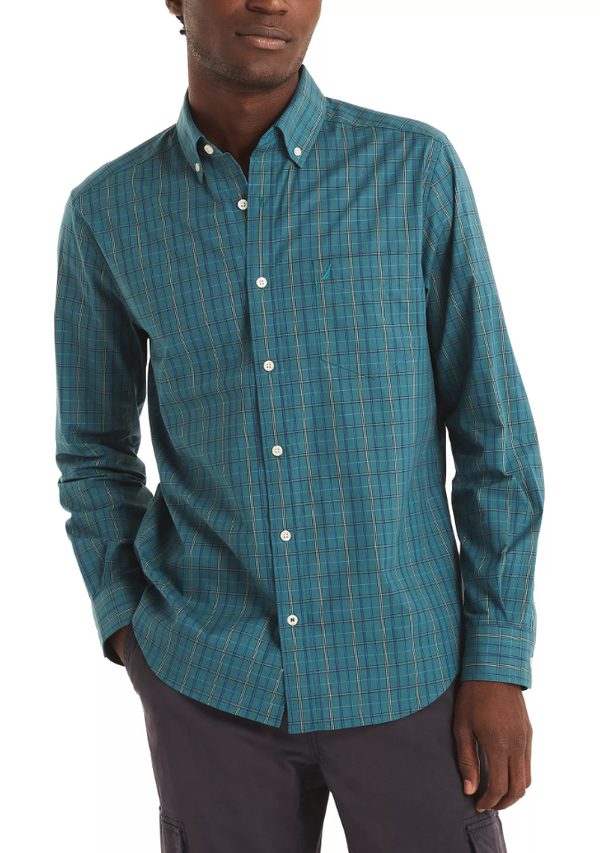 Nautica Mens Wrinkle-Resistant Plaid Long Sleeve Shirt