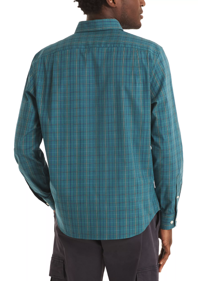 Nautica Mens Wrinkle-Resistant Plaid Long Sleeve Shirt