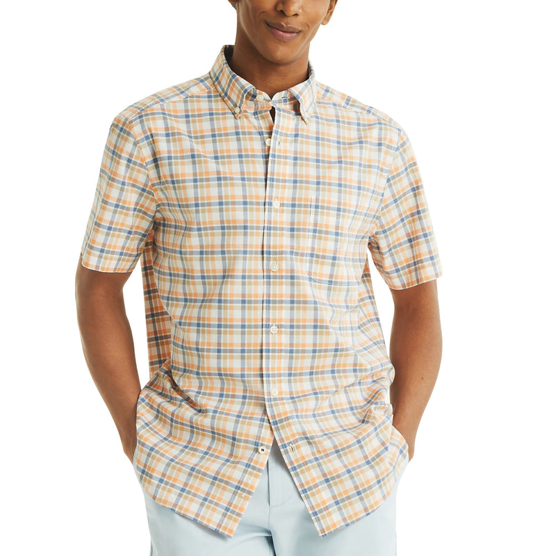 Nautica Mens Cotton Tencel Plaid Short Sleeve Shirt