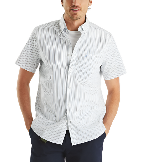 Nautica Mens Cotton Tencel Striped Short Sleeve Shirt