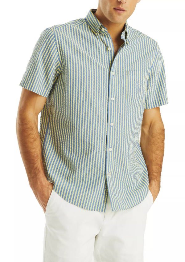 Nautica Mens Striped Seersucker Short Sleeve Shirt
