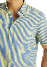 Nautica Mens Striped Seersucker Short Sleeve Shirt