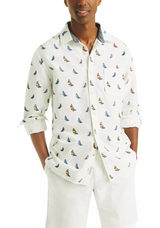 Nautica Mens Printed Oxford Long Sleeve Shirt