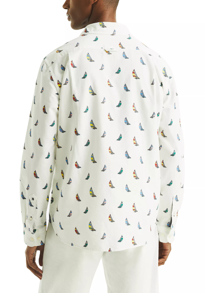 Nautica Mens Printed Oxford Long Sleeve Shirt