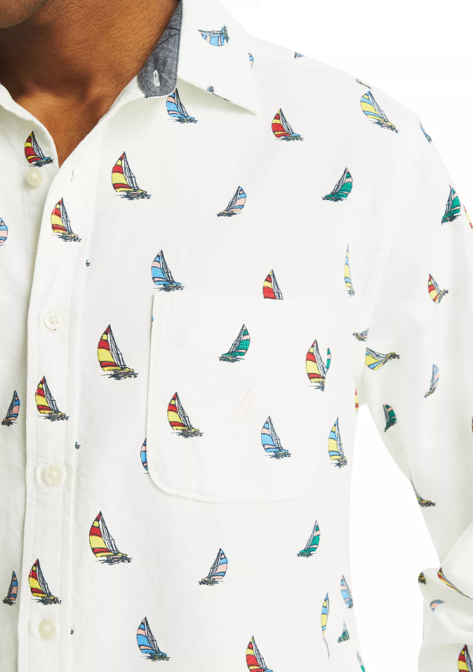 Nautica Mens Printed Oxford Long Sleeve Shirt