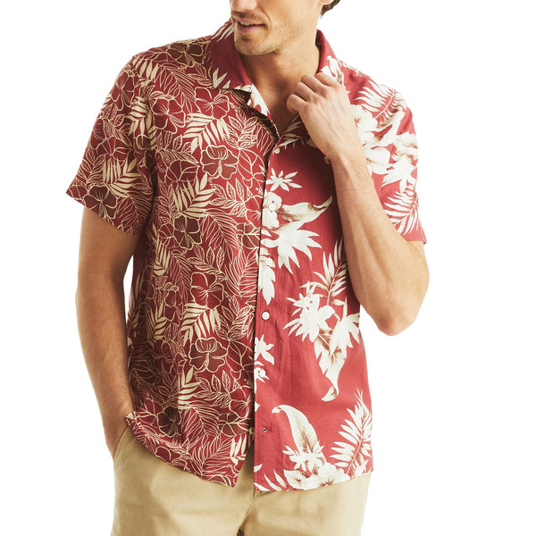 Nautica Mens Ecovero Linen Short Sleeve Button Down Shirt