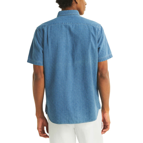 Nautica Mens Chambray Short Sleeve Button Down Shirt