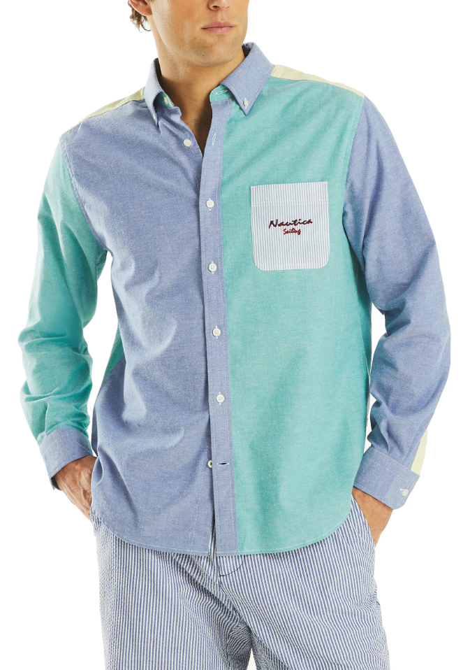 Nautica Mens Mixed Oxford Long Sleeve Shirt