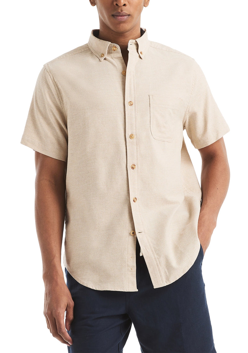 Nautica Mens Solid Cotton Jaspe Short Sleeve Shirt
