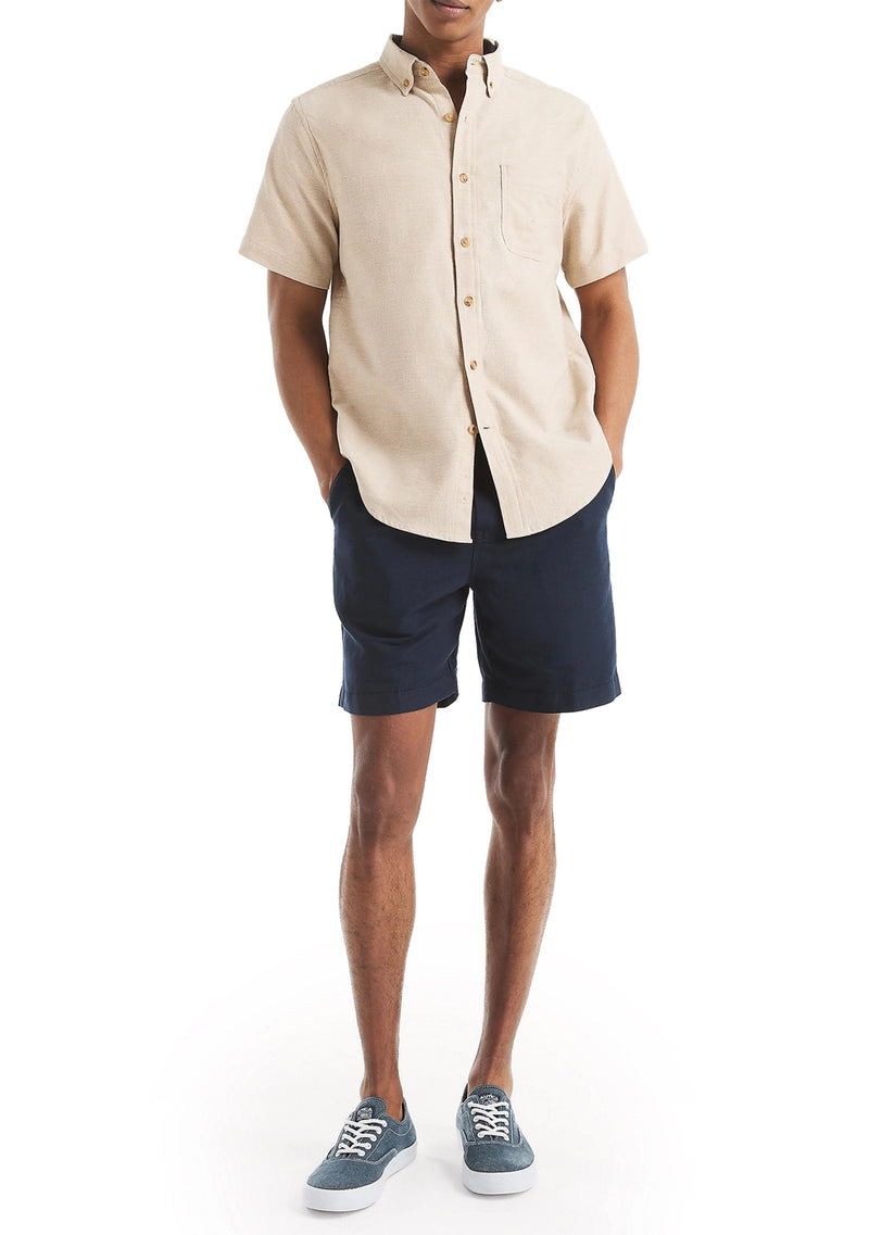 Nautica Mens Solid Cotton Jaspe Short Sleeve Shirt