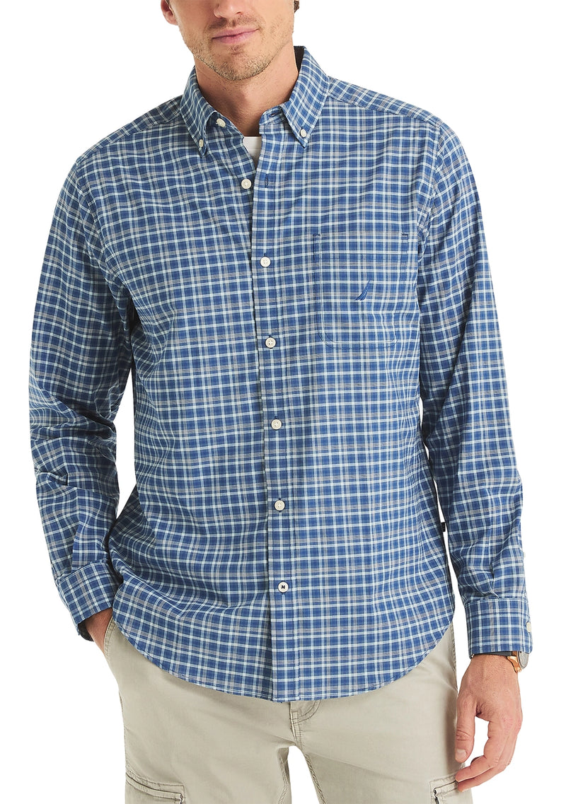 Nautica Mens Tencel Plaid Long Sleeve Shirt