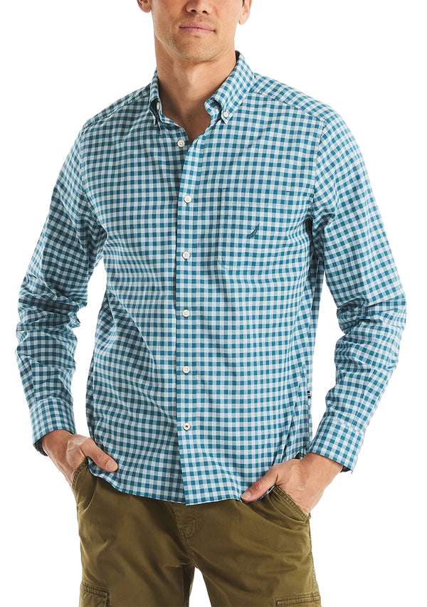 Nautica Mens Tencel Plaid Long Sleeve Shirt