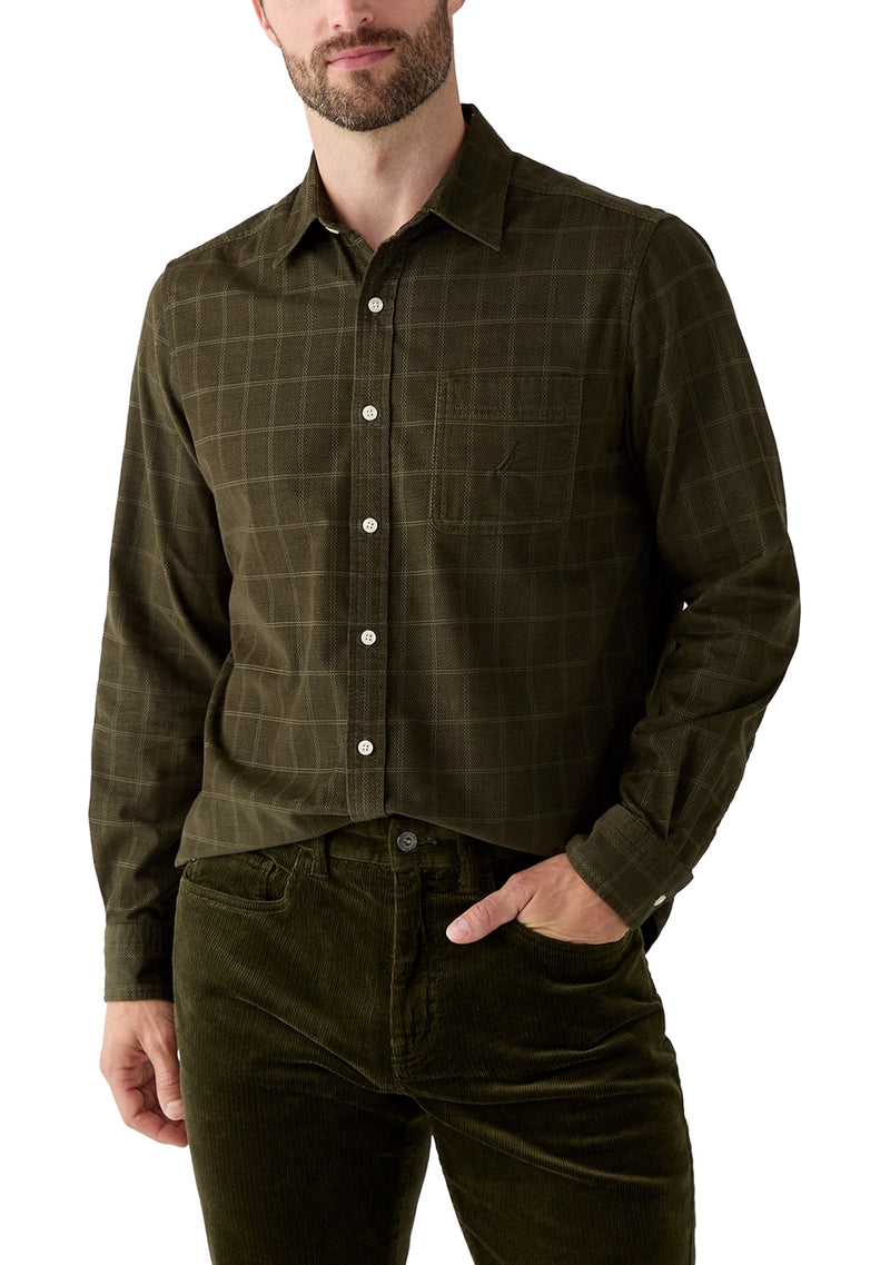 Nautica Mens Corduroy Plaid Flannel Long Sleeve Shirt