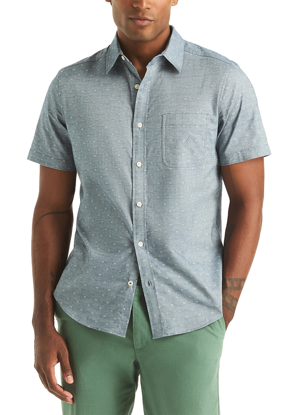 nautica dress shirt Nautica Mens Oxford Dobby Woven Button Up Short Sleeve Shirt – ShopCGX