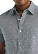 Nautica Mens Oxford Dobby Woven Button Up Short Sleeve Shirt
