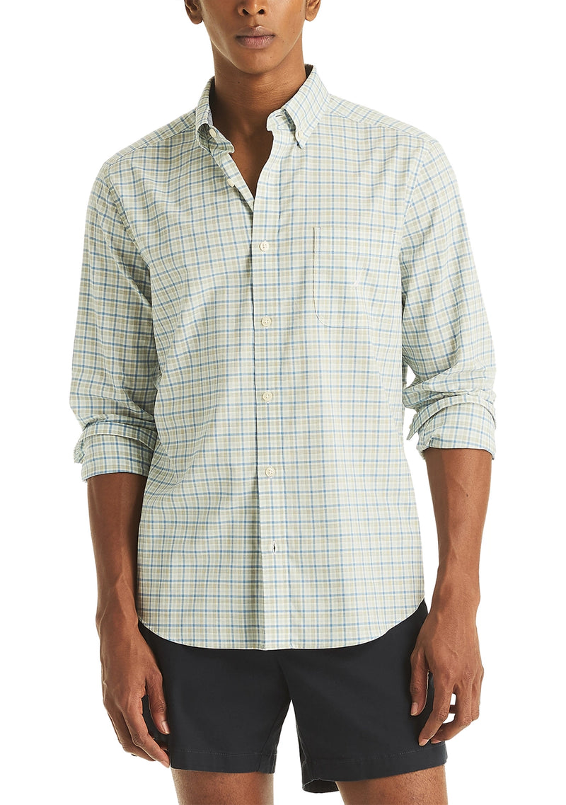 Nautica Mens Tencel Plaid Long Sleeve Shirt