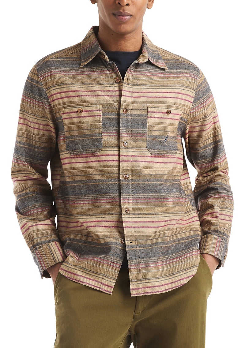 Nautica Mens Striped Flannel Long Sleeve Shirt