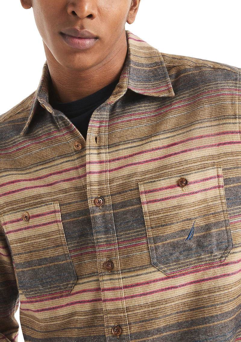 Nautica Mens Striped Flannel Long Sleeve Shirt