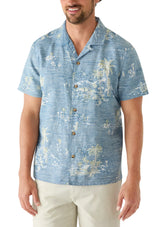 Nautica Mens Linen Scenic Camp Collar Short Sleeve Shirt