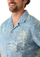 Nautica Mens Linen Scenic Camp Collar Short Sleeve Shirt
