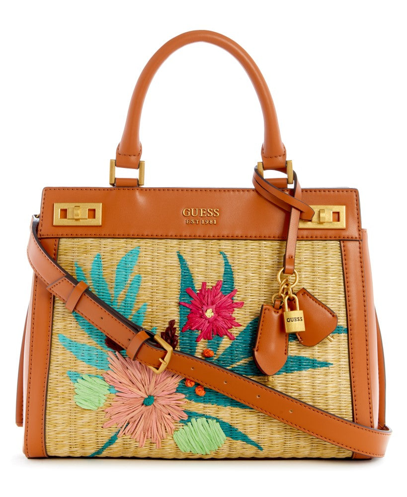 GUESS Katey Straw Luxury Satchel Handbag