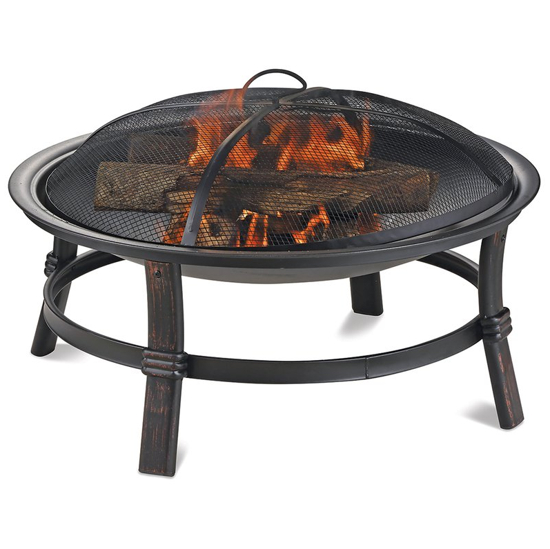 Mr. Bar-B-Q Round Brushed Copper Wood Burning Outdoor Fire Pit