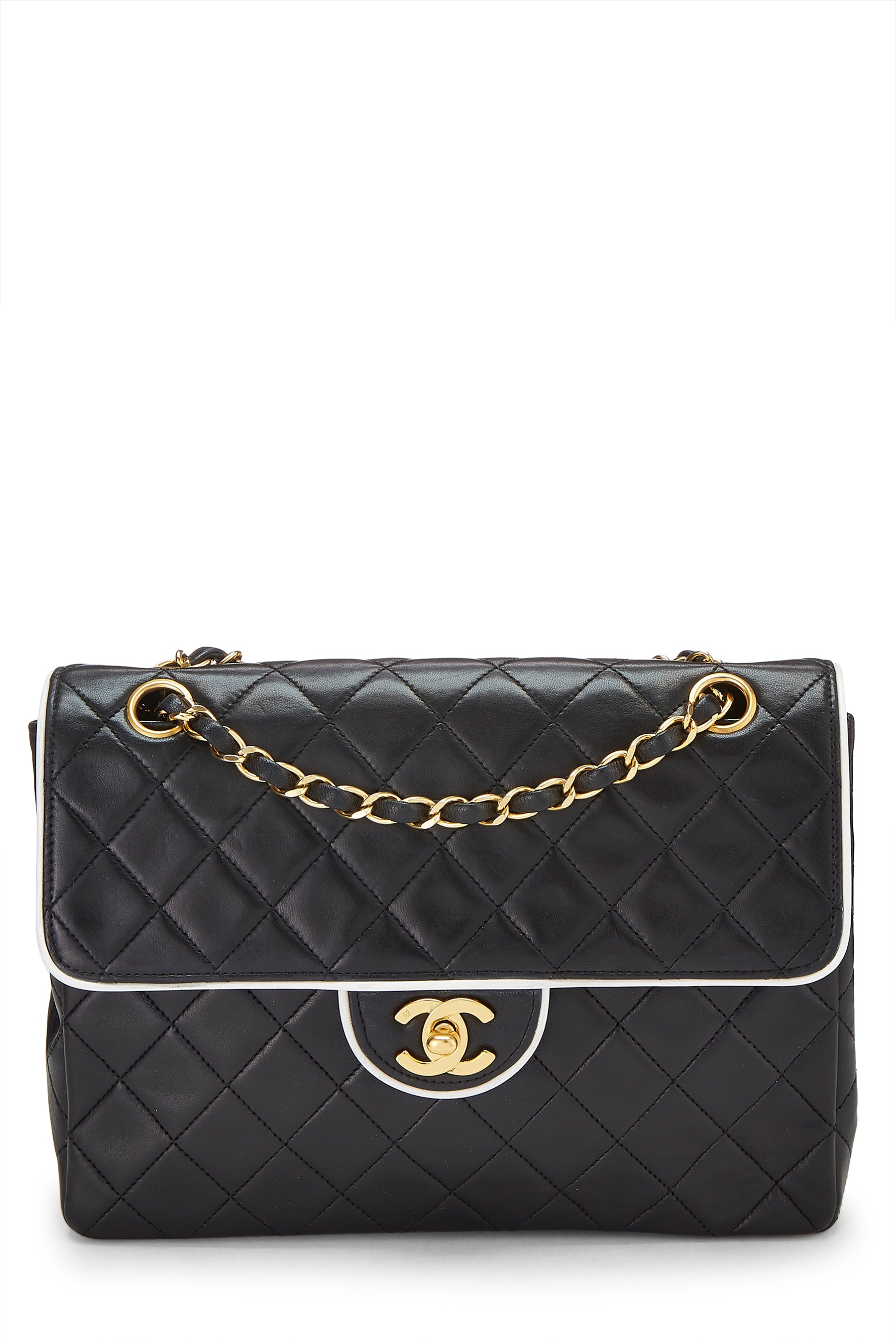 Chanel Lambskin Piped Half Flap Mini Crossbody Handbag