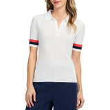 IZOD Womens Raquel Pointelle Short Sleeve Polo Sweater