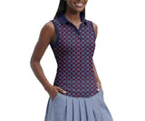 IZOD Womens Ally Printed Sleeveless Polo Shirt