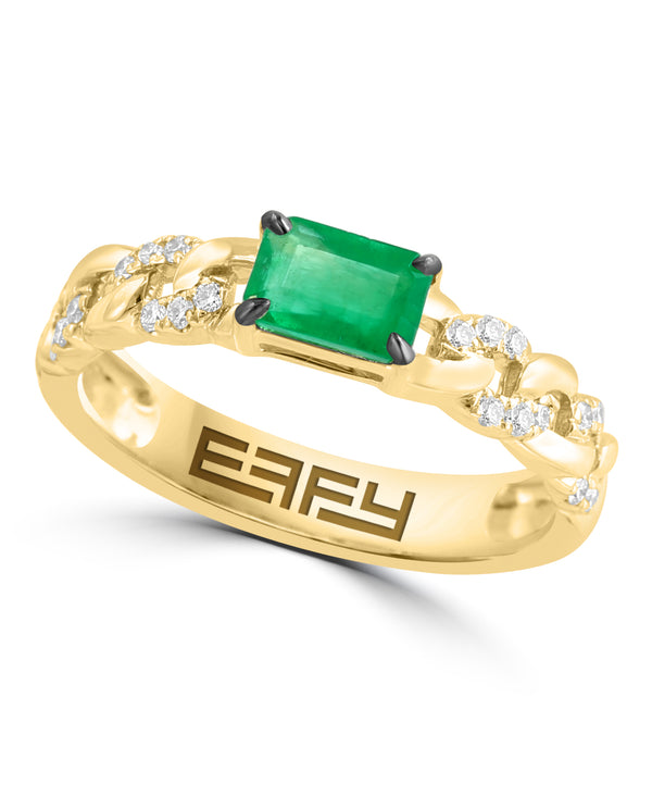 Effy 14K Yellow Gold Natural Emerald Diamond Braid Ring