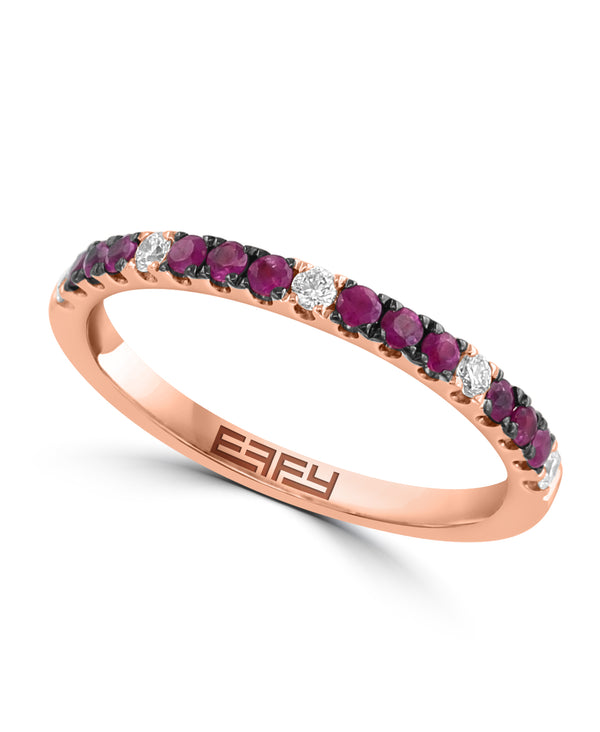 Effy 14k Rose Gold Ruby and Diamond Stacking Band - Size 7
