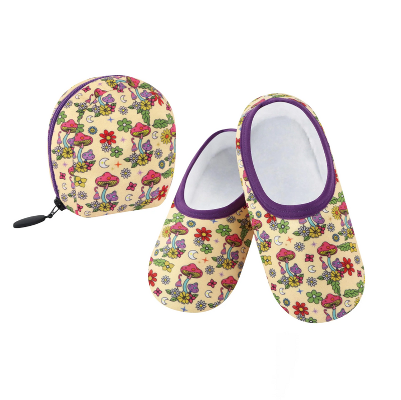 Snoozies Womens Feelin' Groovy Skinnies with Travel Pouch Slippers - Size Small