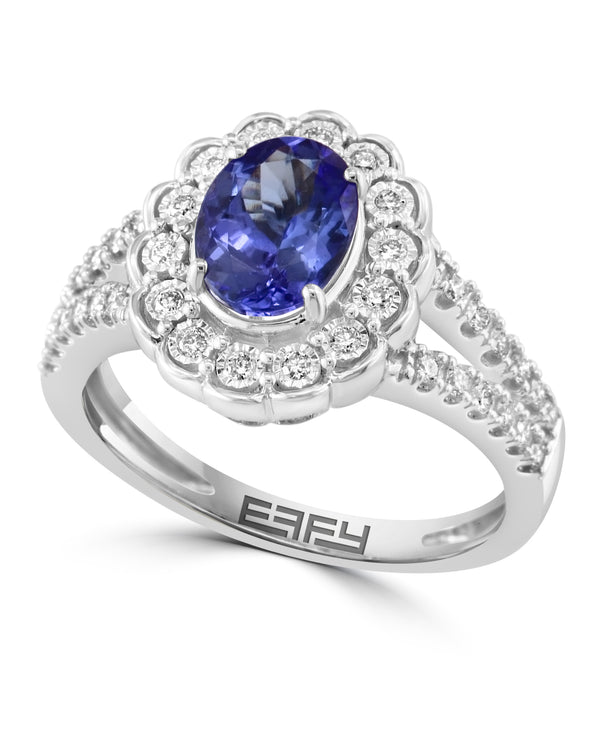 Effy 14K White Gold Tanzanite & Diamond Halo Ring