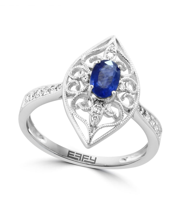 Effy 14K White Gold Sapphire & Diamond Art Deco Ring