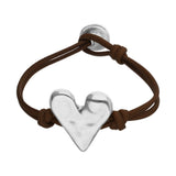 UNOde50 Brown Leather Silver Heart Charm Bracelet - Medium