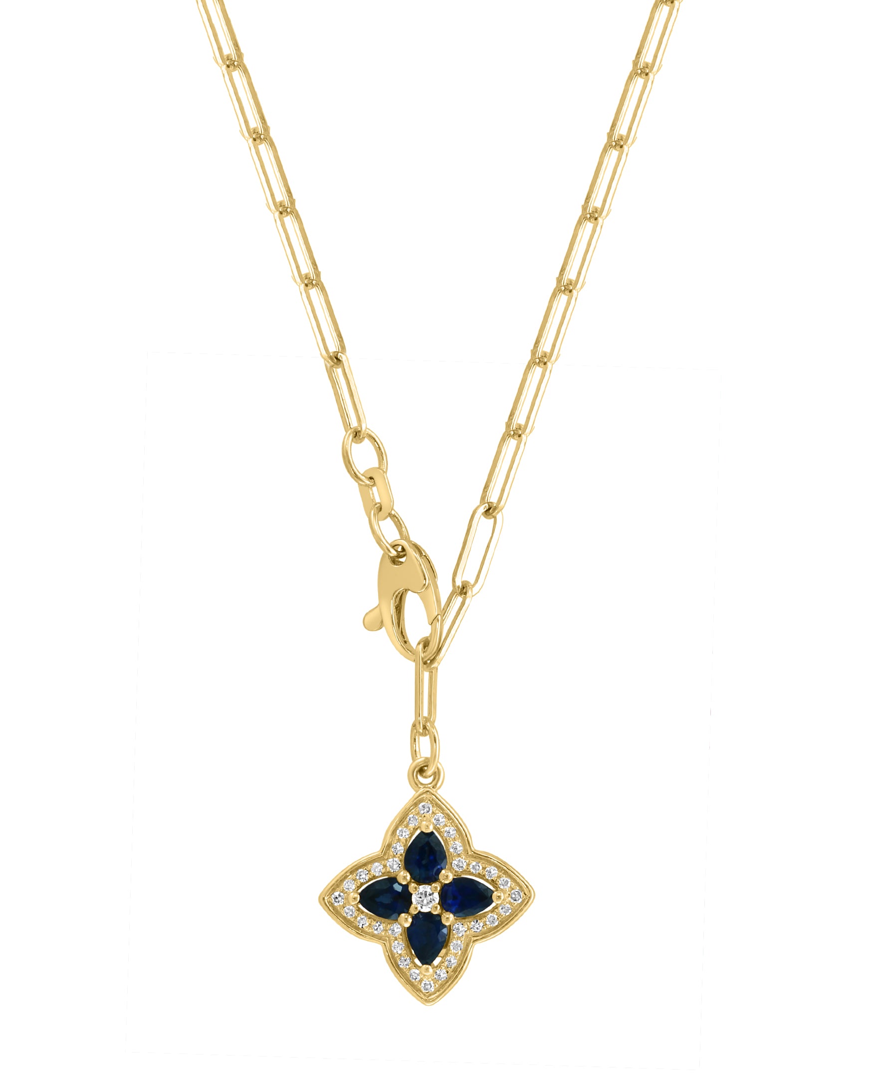 EFFY 14K Yellow Gold Diamond Saphire Pendant Necklace