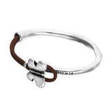 UNOde50 Semi-Rigid Silver & Brown Leather Butterfly Bracelet - Large