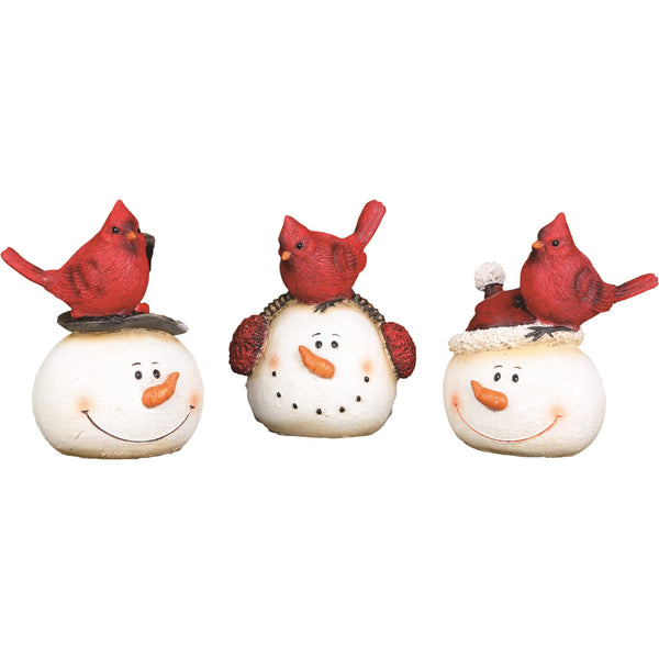 Transpac Resin Snowman with Cardinal Figurine