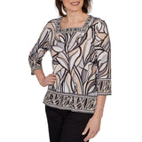 Alfred Dunner Womens Stained Glass Border Trim Top