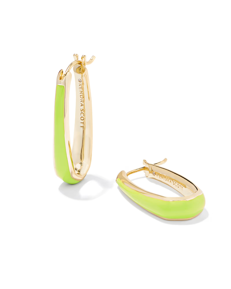 Kendra Scott Chartreuse Enamel Hoop Earrings - Gold