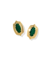 Kendra Scott Ellie Stepped Frame Gold Stud Earrings - Malachite