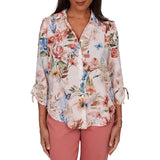 Alfred Dunner Womens Botanical Butterfly Button Front Top