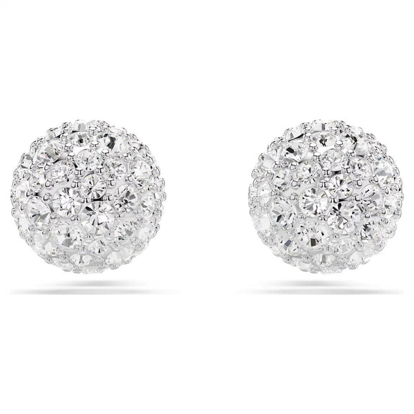 Swarovski Dextera Stud Earrings - Round Cut, White, Rhodium Plated