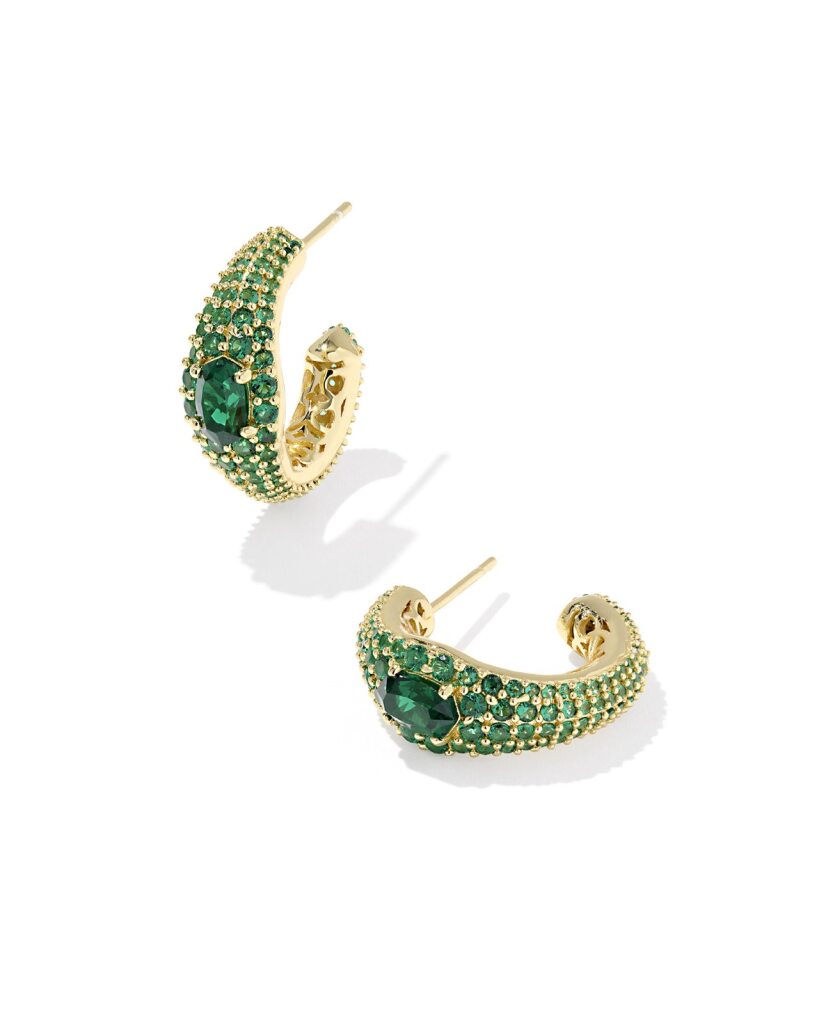 Kendra Scott Bella Dark Green Crystal Hoop Earrings