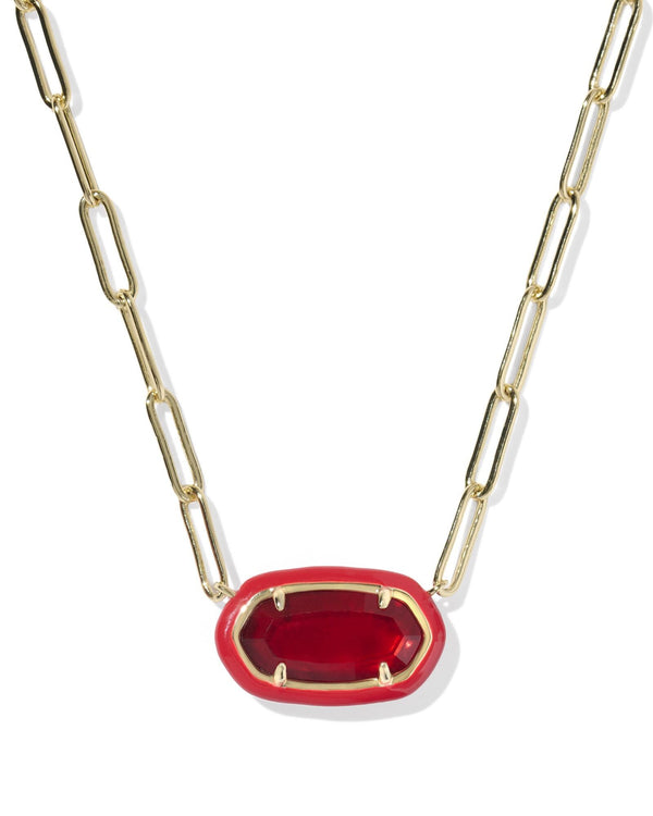 Kendra Scott Red Elisa Enamel Frame Gold Paperclip Necklace