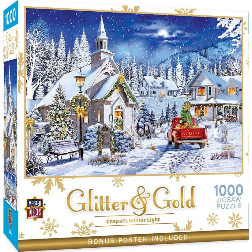 MasterPieces Glitter & Gold - Chapel's Winter Light 1000 Piece Jigsaw ...