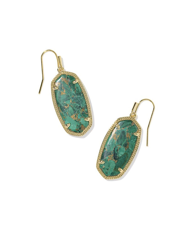 Kendra Scott Elle Gold Drop Earrings - Veined Green Malachite
