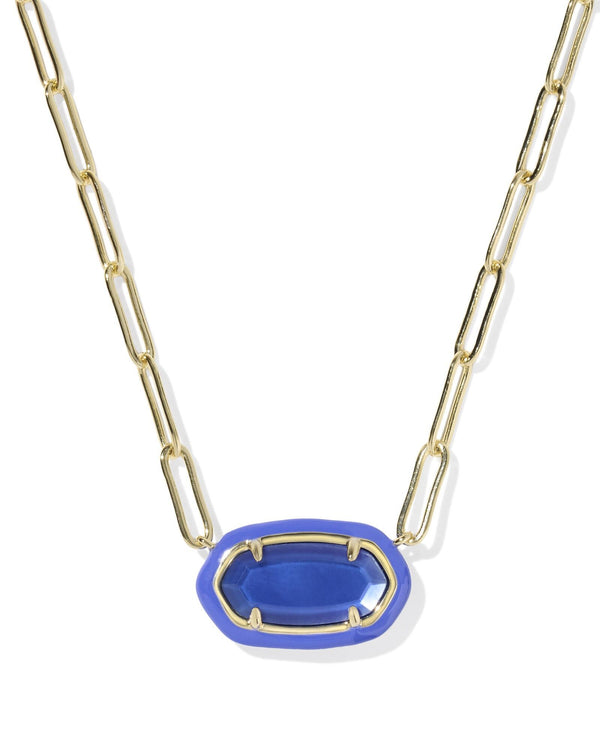 Kendra Scott Cobalt Elisa Enamel Frame Gold Paperclip Necklace