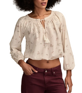 Lucky Brand Womens Embroidered Smocked Peasant Top